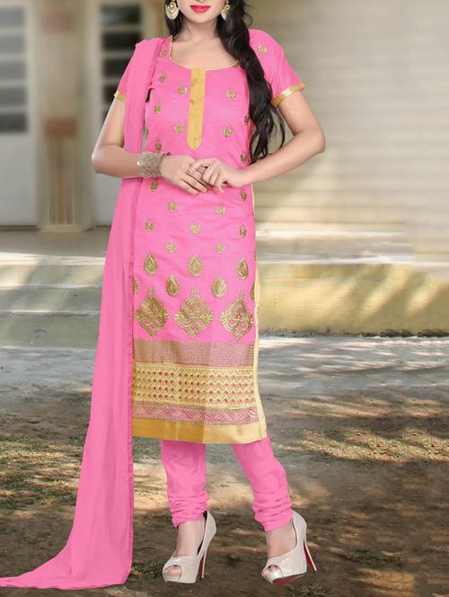 pink chanderi cotton unstitched suit - 10437934 - Very Small Image - 1