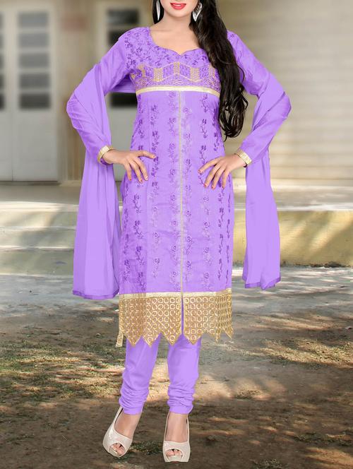 purple chanderi cotton unstitched suit - 10437936 - Very Small Image - 1