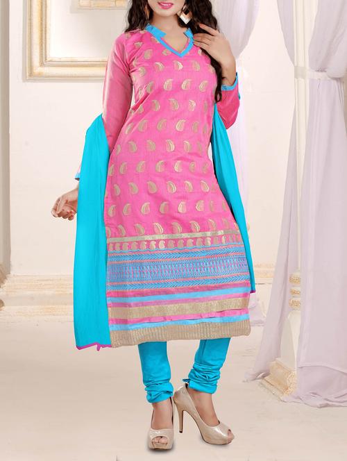 pink chanderi cotton unstitched suit - 10437939 - Very Small Image - 1