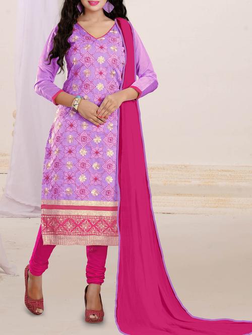 purple chanderi cotton unstitched suit - 10437942 - Very Small Image - 1
