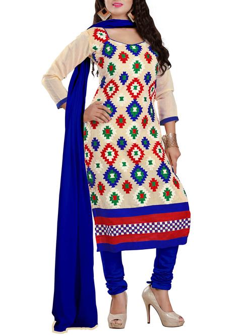 beige chanderi cotton unstitched suit - 10437944 - Very Small Image - 1