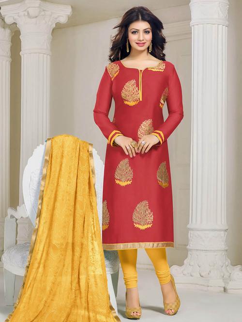 red chanderi cotton unstitched suit - 10437950 - Very Small Image - 1