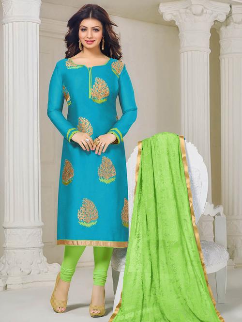 sky blue chanderi cotton unstitched suit - 10437951 - Very Small Image - 1