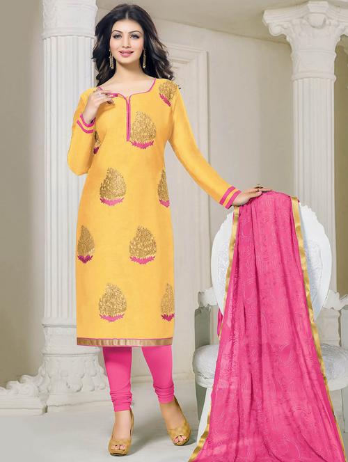 beige chanderi cotton unstitched suit - 10437954 - Very Small Image - 1