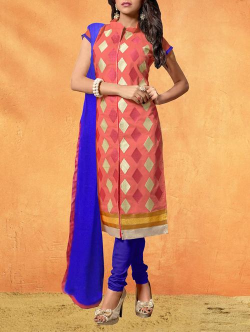 orange chanderi unstitched suit - 10437957 - Very Small Image - 1