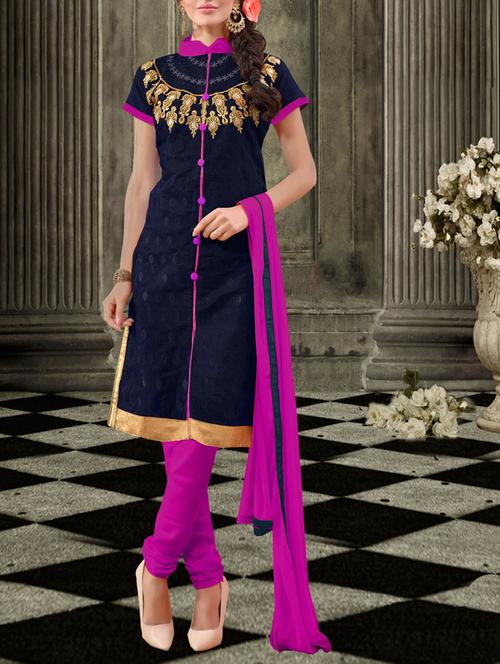 blue chanderi unstitched suit - 10437964 - Very Small Image - 1