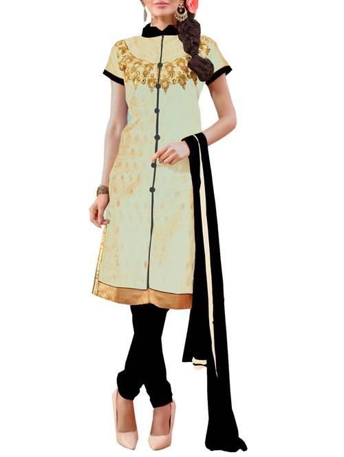 cream chanderi cotton unstitched suit - 10437966 - Very Small Image - 1