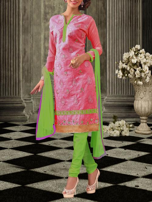 pink chanderi cotton unstitched suit - 10437967 - Very Small Image - 1