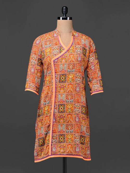 Printed Angrakha Inspired Cotton Kurti - 1044515 - Very Small Image - 1