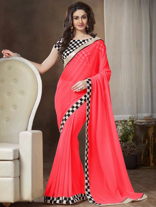 red georgette saree - 10450794 - Very Small Image - 1