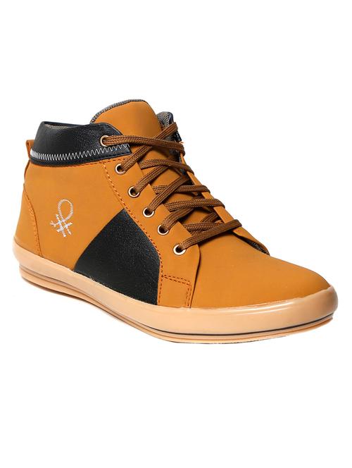 tan leatherette lace up sneakers - 10451808 - Very Small Image - 1