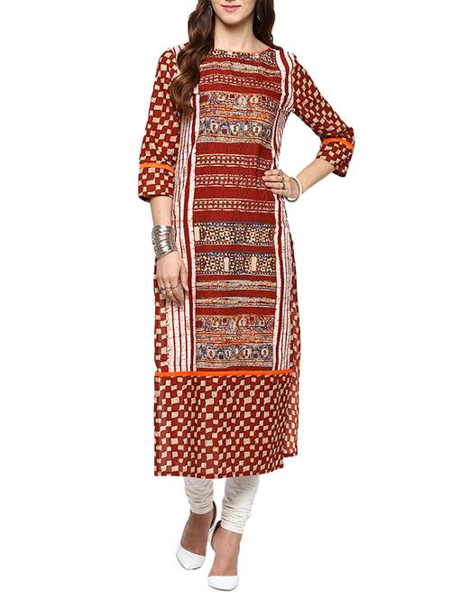 multi colored cotton straight kurta - 10455280 - Very Small Image - 1