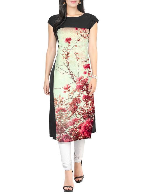 ziyaa white printed faux crepe kurta - 10457498 - Very Small Image - 1