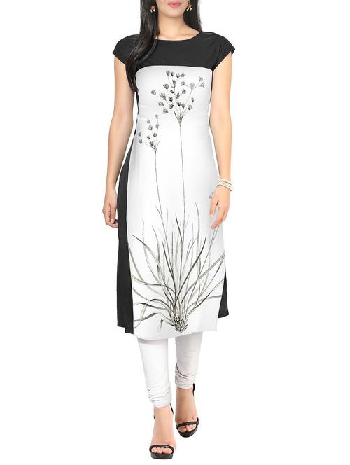 ziyaa white color boat neck faux crepe kurta - 10457499 - Very Small Image - 1
