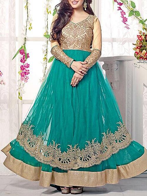 turquoise net unstitched suit - 10458188 - Very Small Image - 1