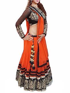 orange net lehenga - 10458248 - Very Small Image - 1