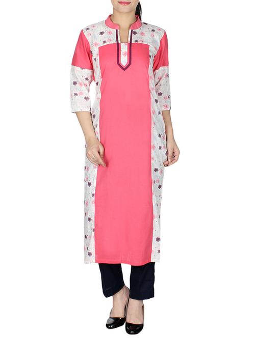 pink cotton straight kurta - 10458757 - Very Small Image - 1