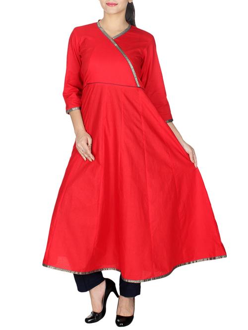red cotton straight kurta - 10458761 - Very Small Image - 1
