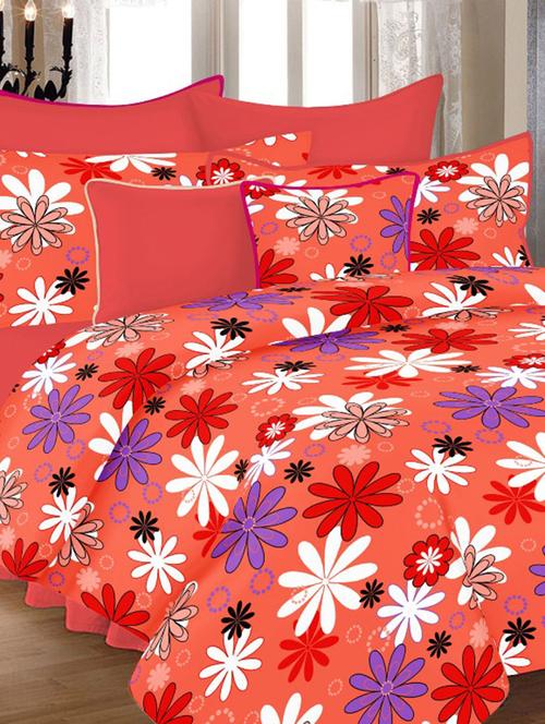 valtellina floral red cotton double bed sheet with 2 pillow cover - tc-250 - 10458972 - Very Small Image - 1