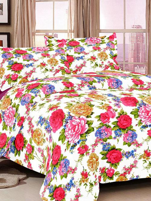 valtellina floral red cotton double bed sheet with 2 pillow cover - tc-250 - 10458995 - Very Small Image - 1