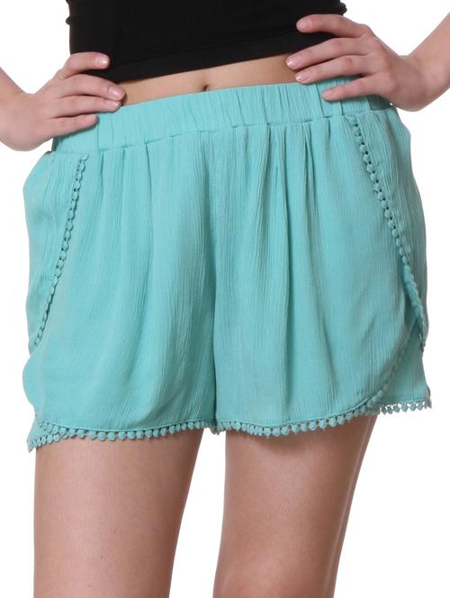 pom pom border mint green plain shorts - 1046608 - Very Small Image - 1