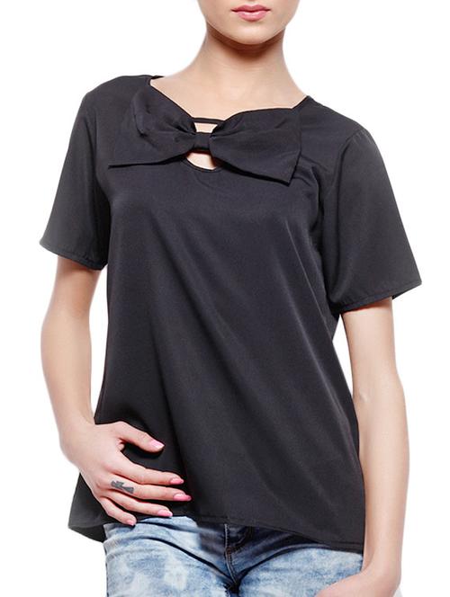 black short sleeve polycrepe top - 1046720 - Very Small Image - 1