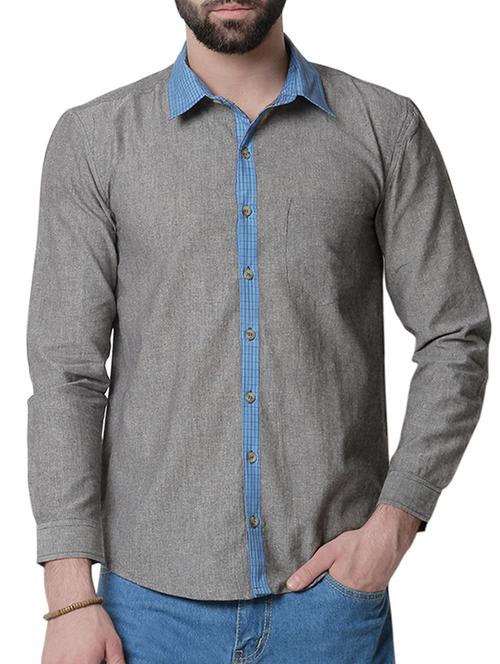 grey cotton blend casual shirt - 10469221 - Very Small Image - 1