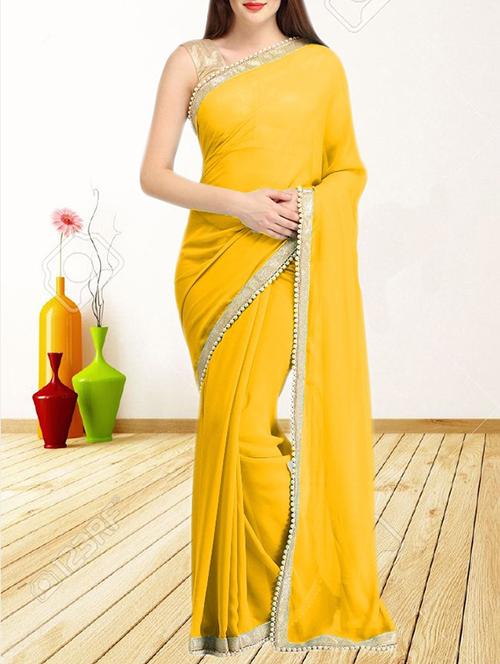 yellow georgette saree - 10474067 - Very Small Image - 1