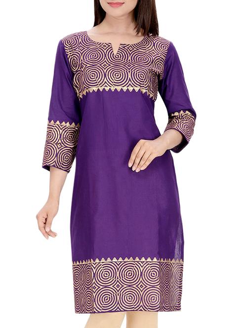 purple cotton straight kurta - 10474184 - Very Small Image - 1
