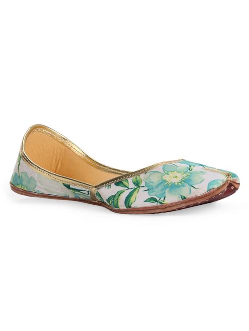 ehzi designs white floral printed silk juttis - 10475040 - Very Small Image - 1