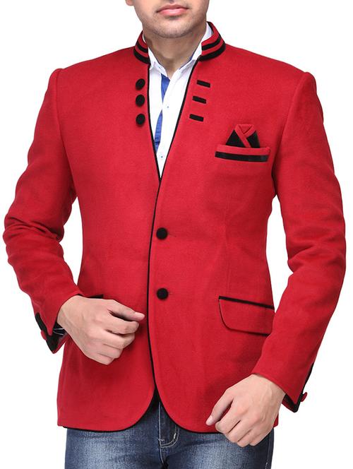 maroon cotton blend single breasted casual blazer - 10476330 - Very Small Image - 1