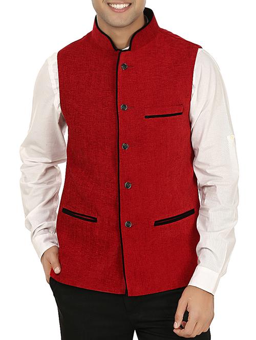 red linen nehru jacket - 10476394 - Very Small Image - 1