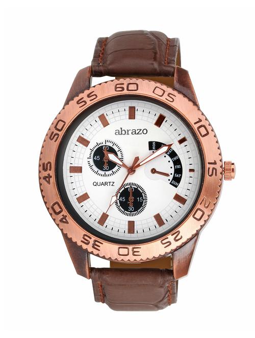 white colored leatherette chronograph watch with day display - 10484787 - Very Small Image - 1