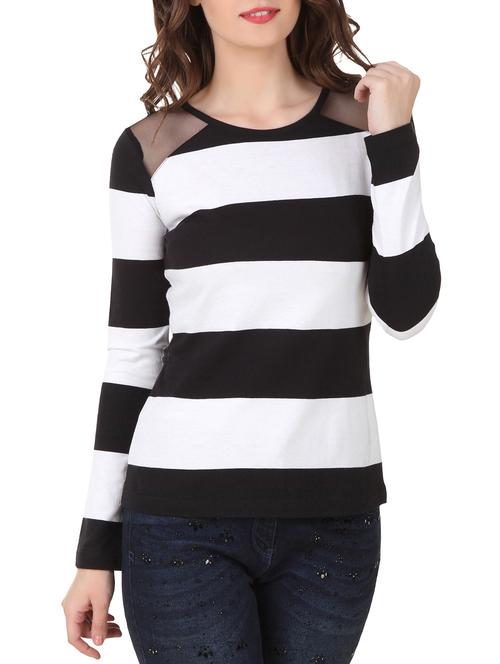 mesh panel striped top - 10485222 - Very Small Image - 1