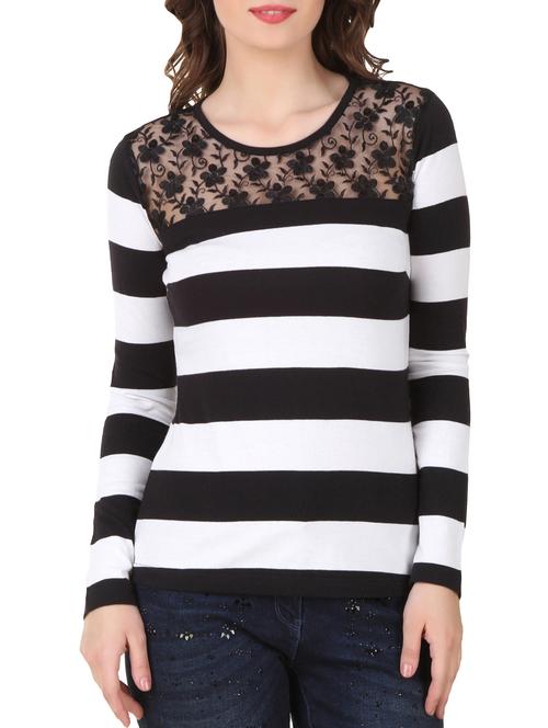 floral mesh paneled striped top - 10485223 - Very Small Image - 1
