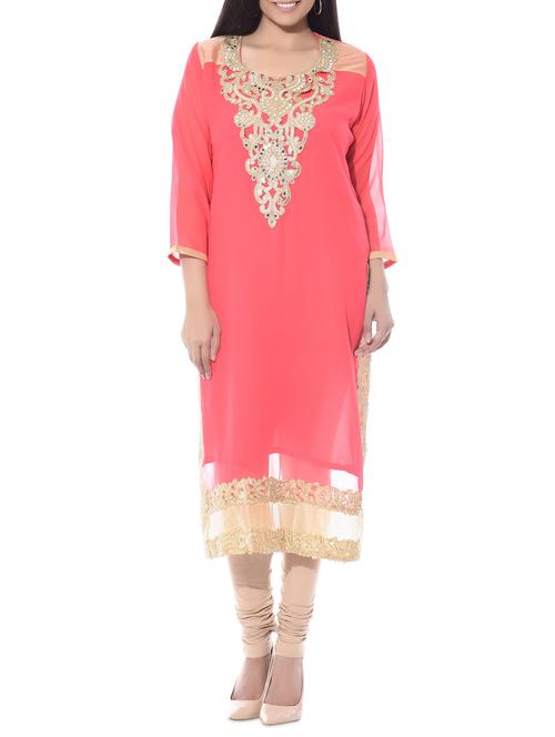 pink chiffon kurti - 10490736 - Very Small Image - 1