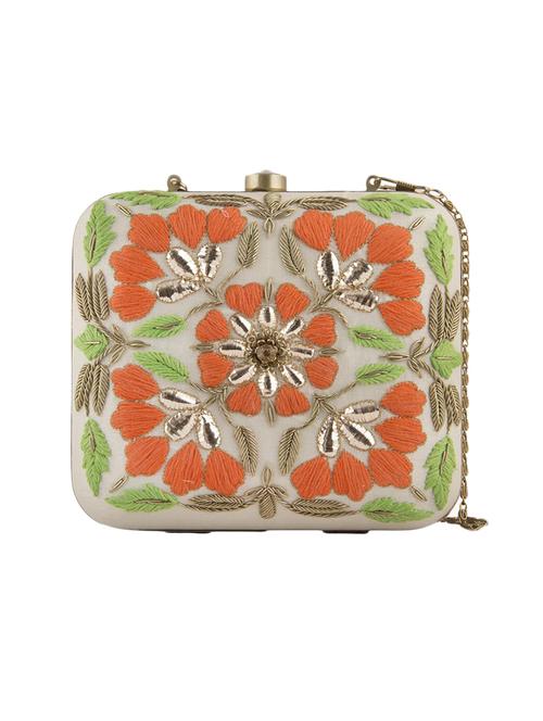 white embroidered satin box clutch - 10491253 - Very Small Image - 1