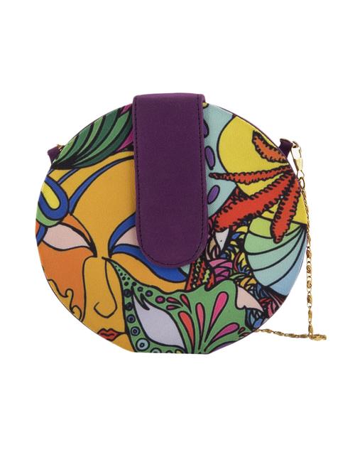 multi printed satin round sling clutch - 10491256 - Very Small Image - 1