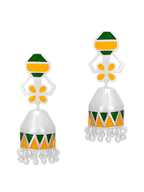 vijayshree sovani silver enamelled jhumkas - 10493023 - Very Small Image - 1