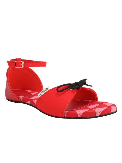 Paaduks Red Cotton Lace Up Sandals - 10500327 - Very Small Image - 1