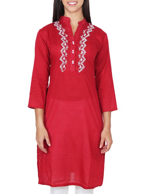 red cotton kurta kurti - 10505110 - Very Small Image - 1