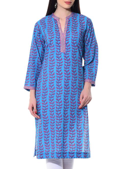 srjan blue printed cotton kurta - 10509741 - Very Small Image - 1