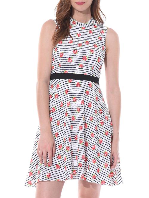 white printed fit and flare dress - 10510047 - Very Small Image - 1