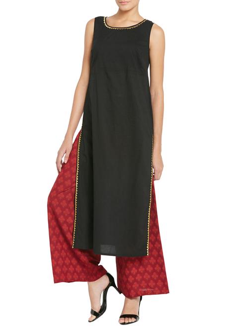red cotton palazzos - 10511801 - Very Small Image - 1
