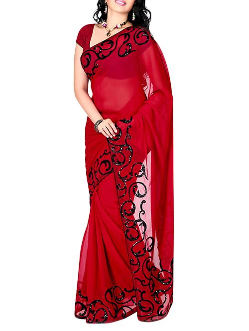 red chiffon saree - 10514161 - Very Small Image - 1