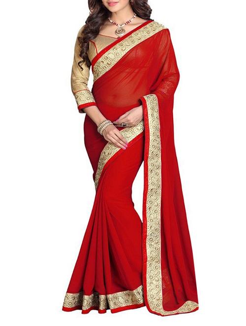 red chiffon saree - 10514191 - Very Small Image - 1