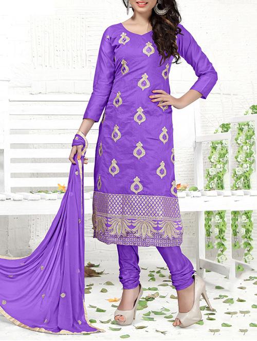 dark orange chanderi unstitched suit - 10514623 - Very Small Image - 1