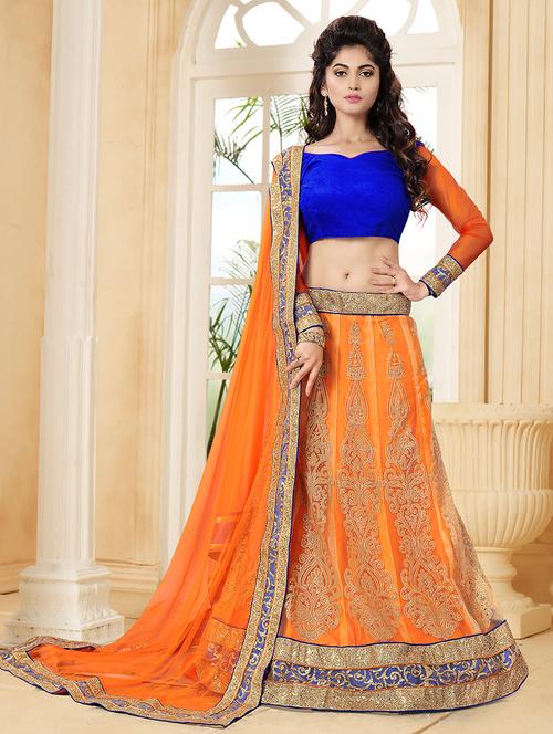orange net lehenga - 10516458 - Very Small Image - 1