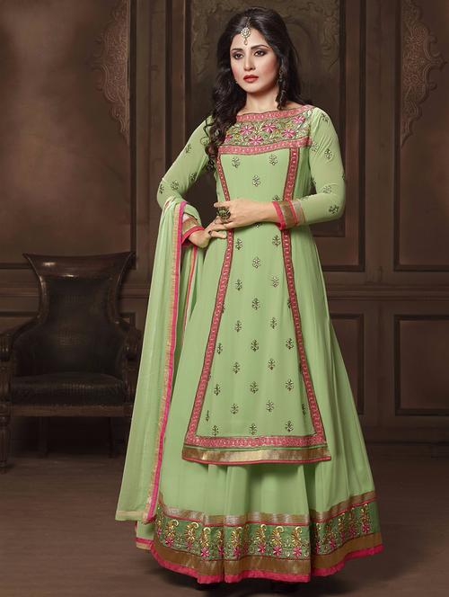 light green georgette unstitched suit - 10516474 - Very Small Image - 1