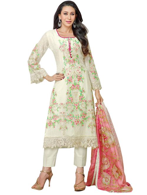 cream georgette unstitched suit - 10516492 - Very Small Image - 1